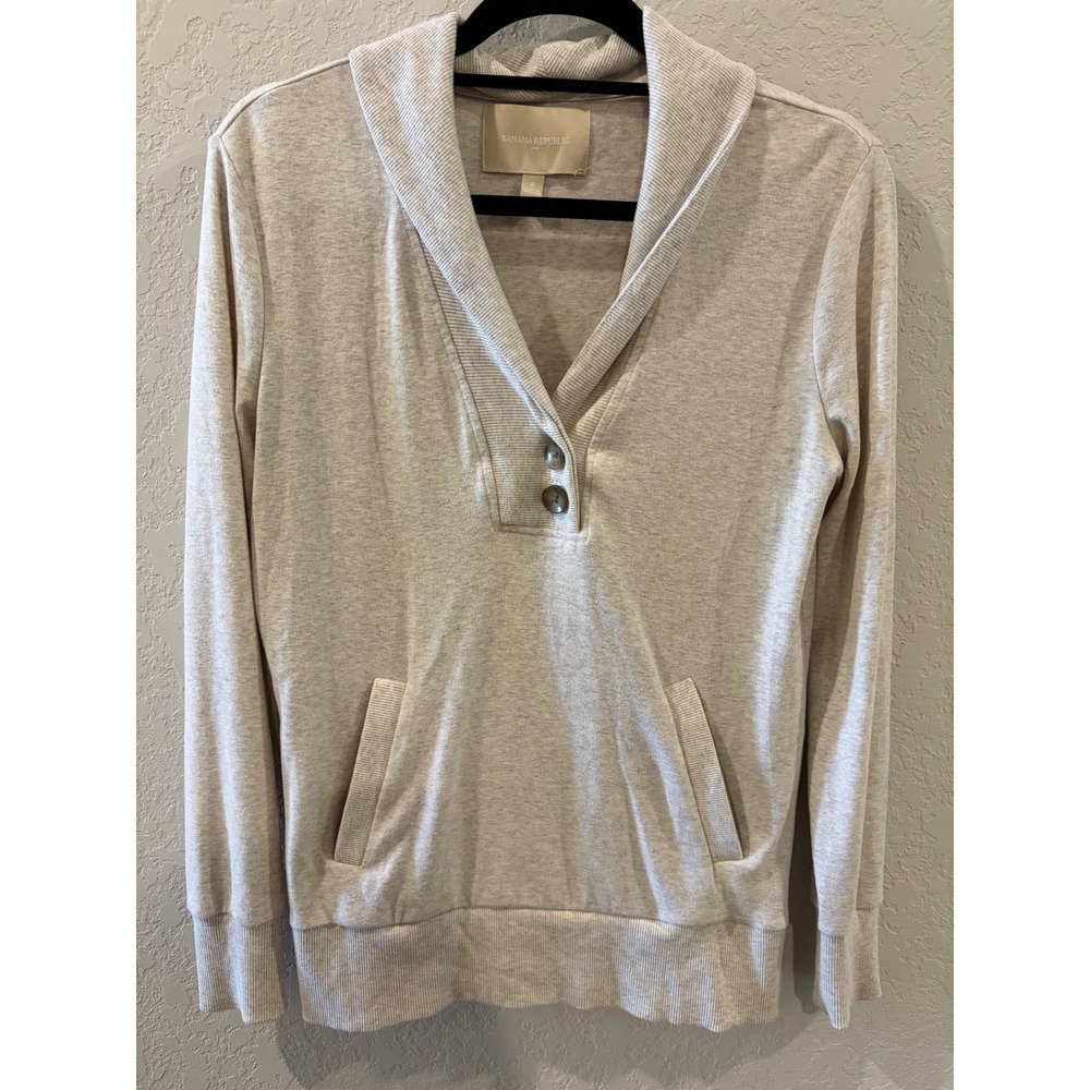 Banana Republic Womens Small Oatmeal Heather Shawl Collar Button Hoodie Pullover